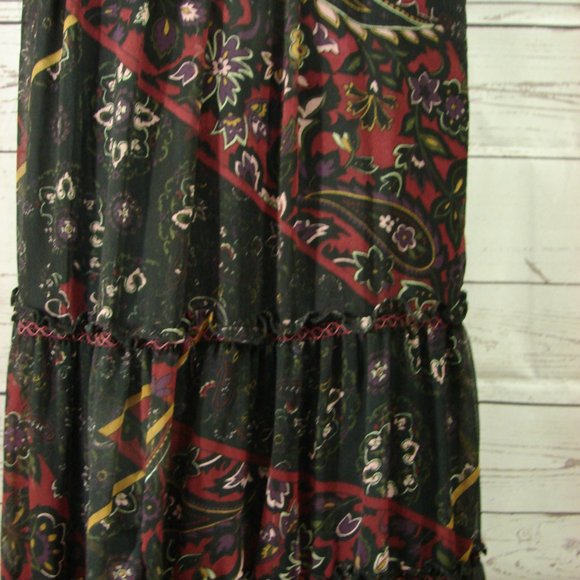 Black Deep Red Yellow Floral Flowing Layered Skirt - Picture 9 of 16